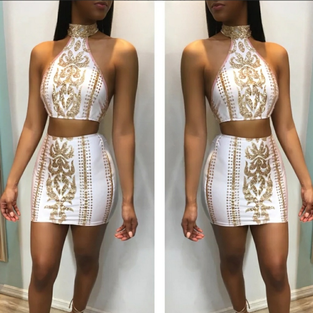 Shiny sparkly white and gold new set